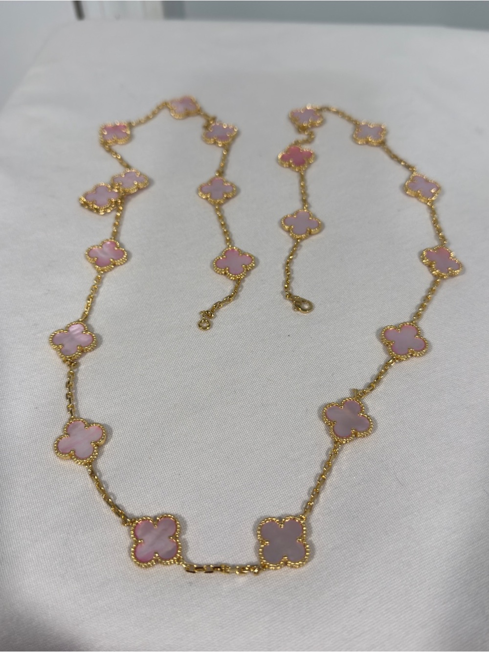Gold Plated Necklace with Pink Clover Motifs